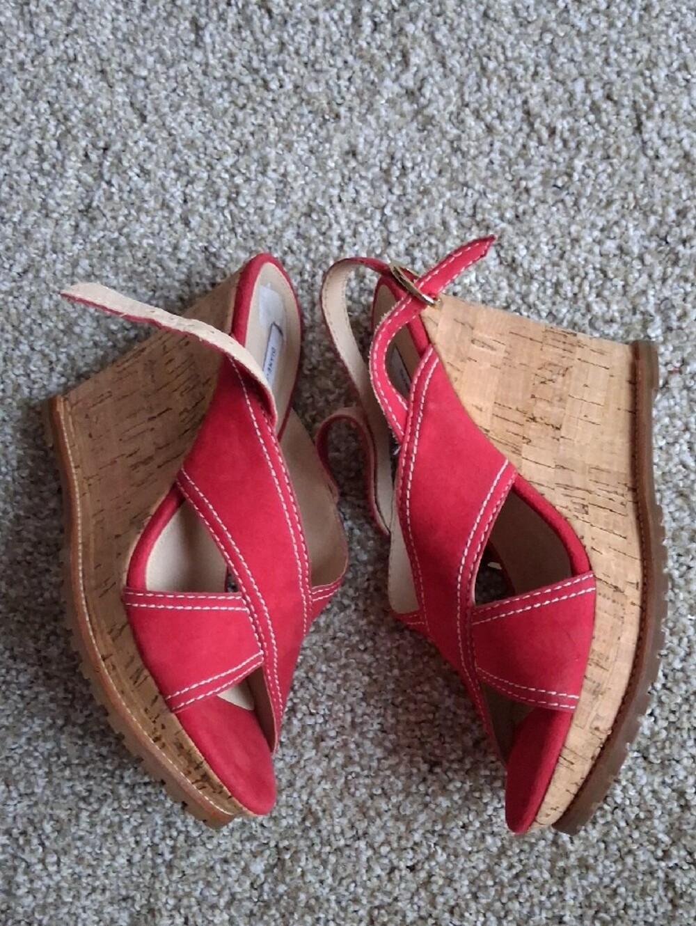 Diane Von Furstenberg Red Suede Cork Wedge Sandals